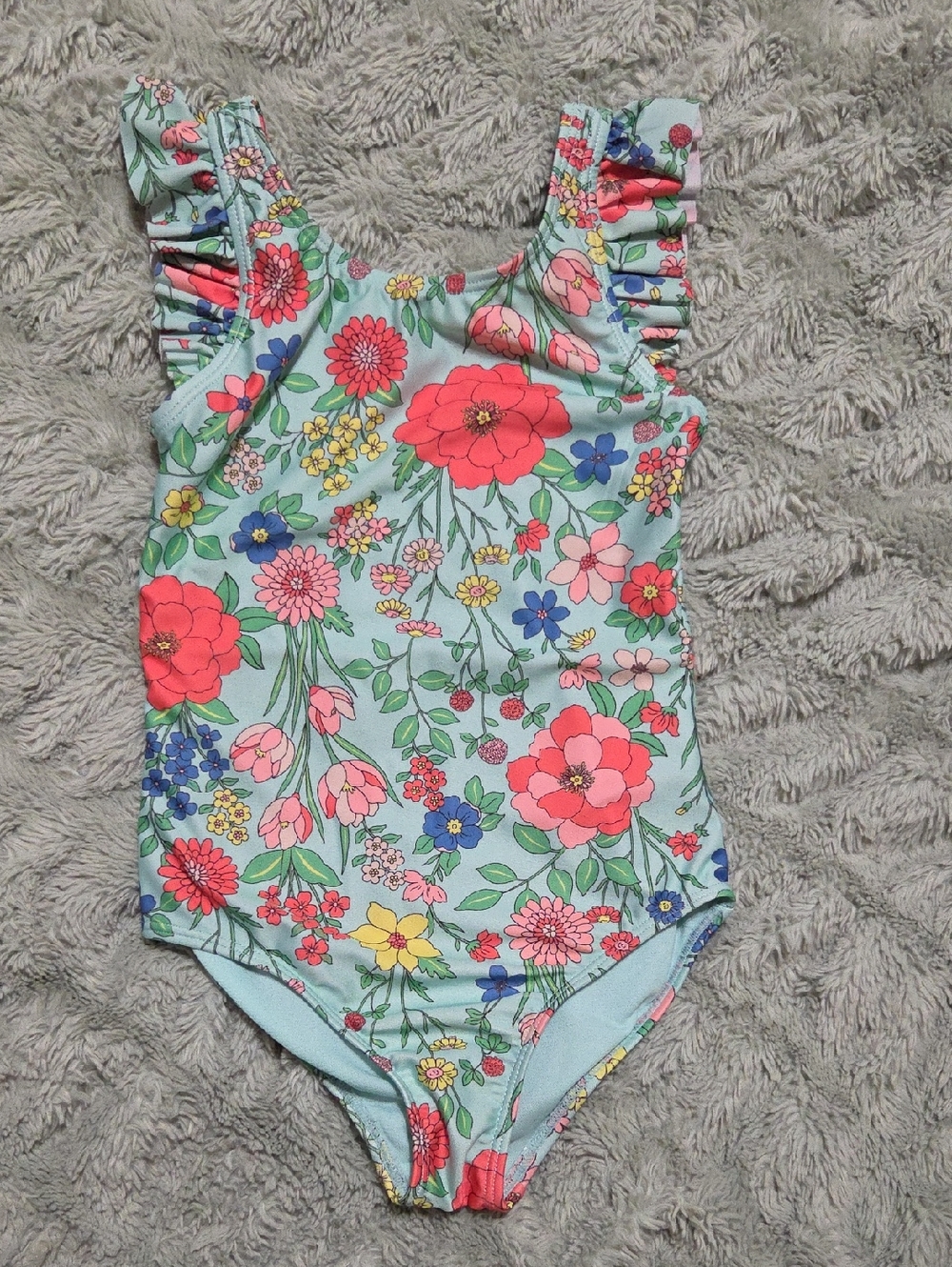 wonder nation Floral One-Piece Swimsuit in Light Blue, Coral, Yellow